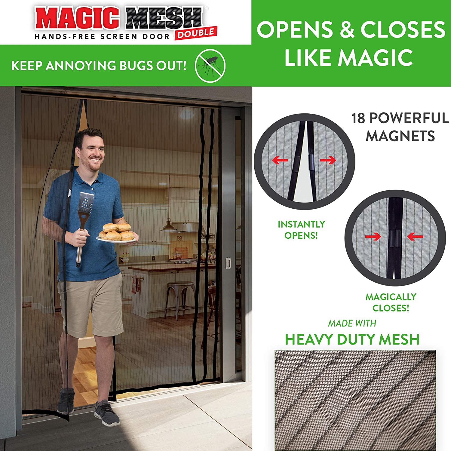 Magic Mesh Screen Door, Hands-Free, Garage