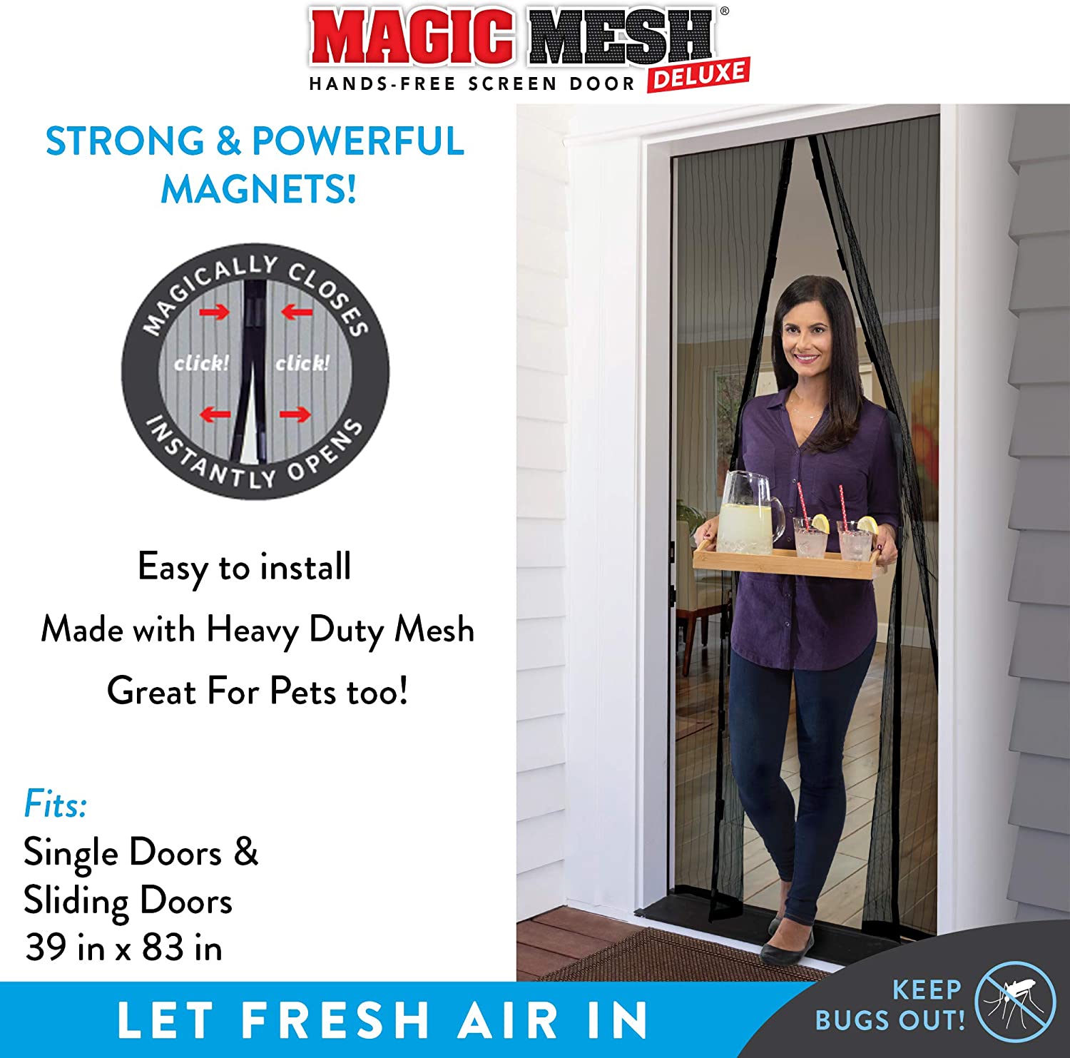 Magic Mesh® Deluxe Hands-Free Screen Door - As Seen On TV 